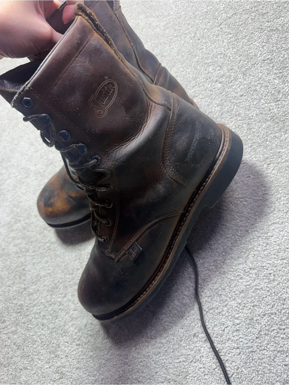 Justin safety toe electrical hazard men’s lace up boots sz 11D